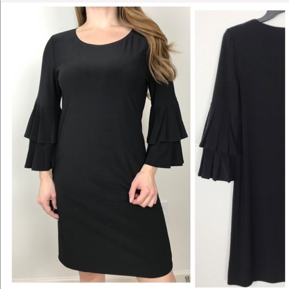 LAUNDRY SHELLI SEGAL Black Classic Shift Dress Small Wedding Career Work Ruffles - Picture 1 of 8